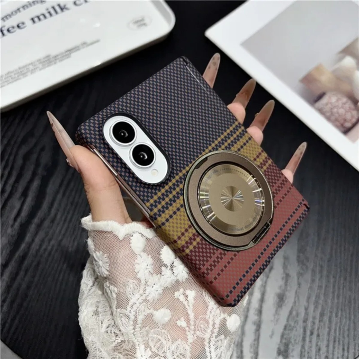 Z Phone Accessories - Bracket 360 Kulit Serat Karbon untuk